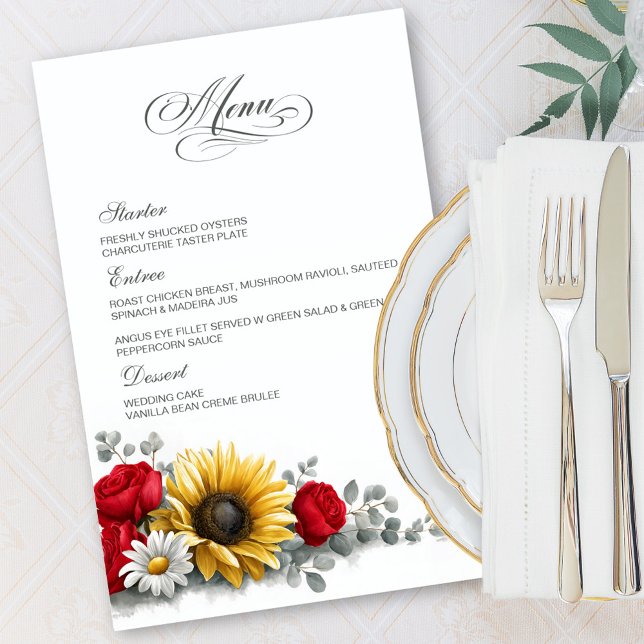Sunflower and Red Rose Floral Wedding Menu (Creator Uploaded)