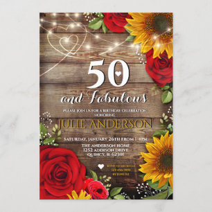 Sunflower and Rose Rustic Birthday Party Invitation