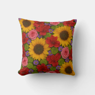 Sunflower and Rose Throw Pillow