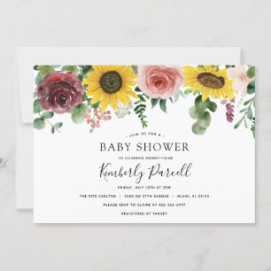 Sunflower and Roses  Baby Shower Invitation