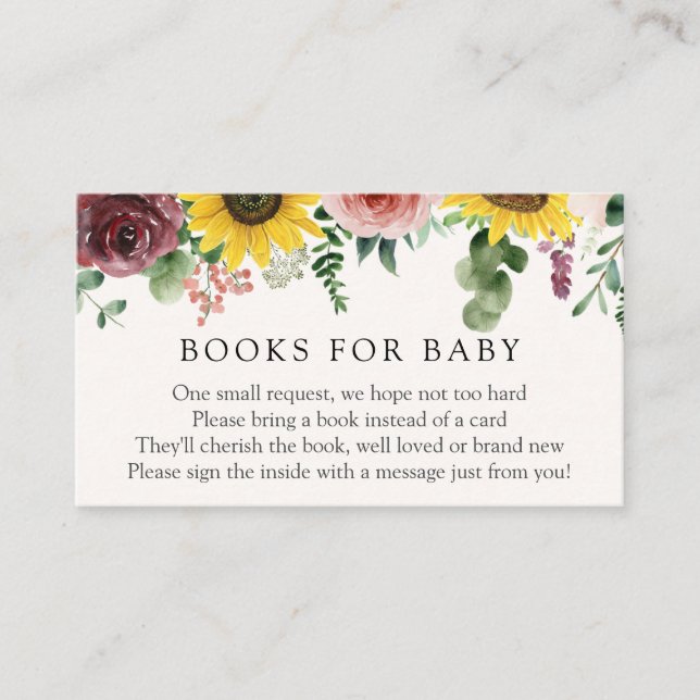 Sunflower and Roses Books for Baby insert card (Front)