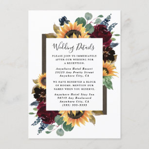 Sunflower and Roses Burgundy Red Navy Blue Wedding Enclosure Card