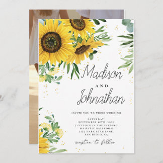 Sunflower and Roses Burgundy Red Navy Blue Wedding Invitation