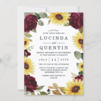 Sunflower and Roses Burgundy Red Rustic Wedding