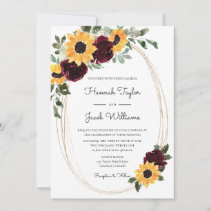 Sunflower and Roses Burgundy Red Wedding Invitation