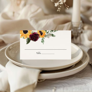 Sunflower and Roses Greenery Wedding Place Card