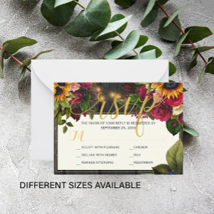 Sunflower and roses meal options wedding RSVP Card