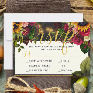 Sunflower and roses rustic budget wedding rsvp card