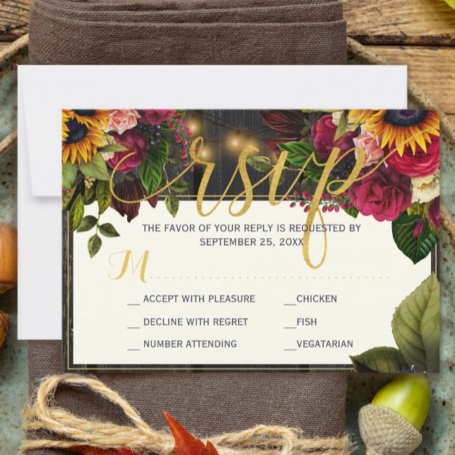Sunflower and roses rustic budget wedding rsvp  card (Different sizes available)