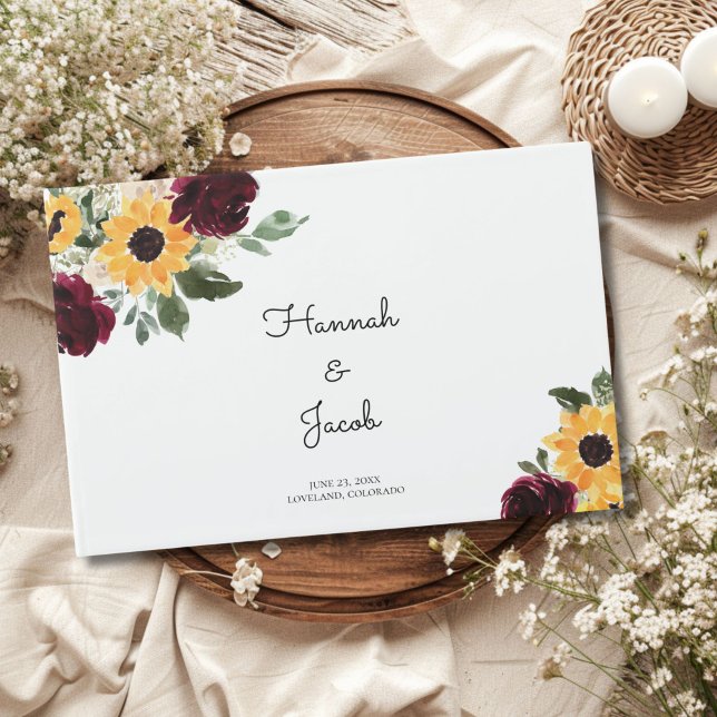 Sunflower and Roses Rustic Country Wedding Guest Book (Creator Uploaded)