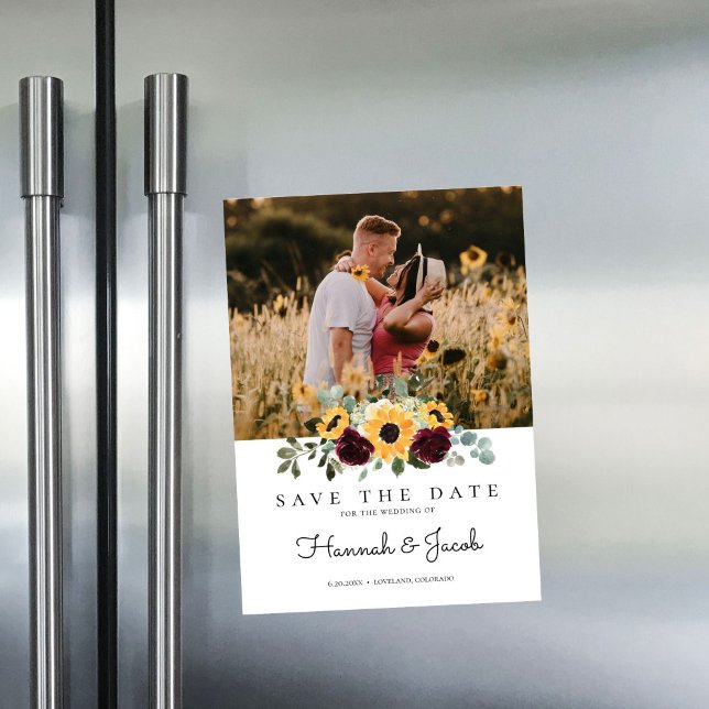 Sunflower and Roses Rustic Photo Save the Date Magnetic Invitation (Creator Uploaded)