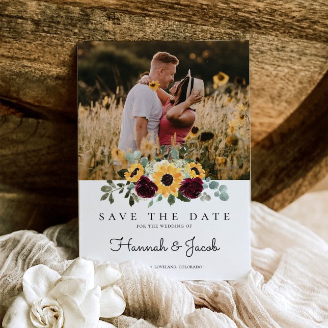 Sunflower and Roses Rustic Photo Wedding Save The Date (Creator Uploaded)