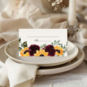 Sunflower and Roses Rustic Wedding Place Card