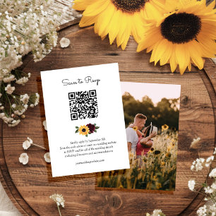 Sunflower and Roses Rustic Wedding QR Code RSVP Enclosure Card