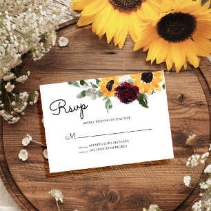 Sunflower and Roses Rustic Wedding RSVP Card
