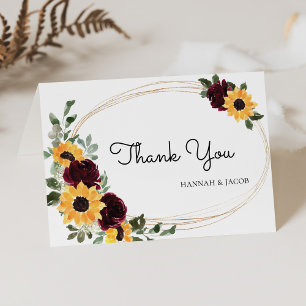 Sunflower and Roses Rustic Wedding Thank You Card