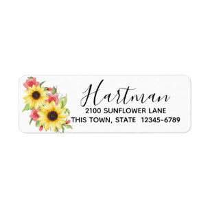 Sunflower and Roses Watercolor Floral Bouquet Return Address Label