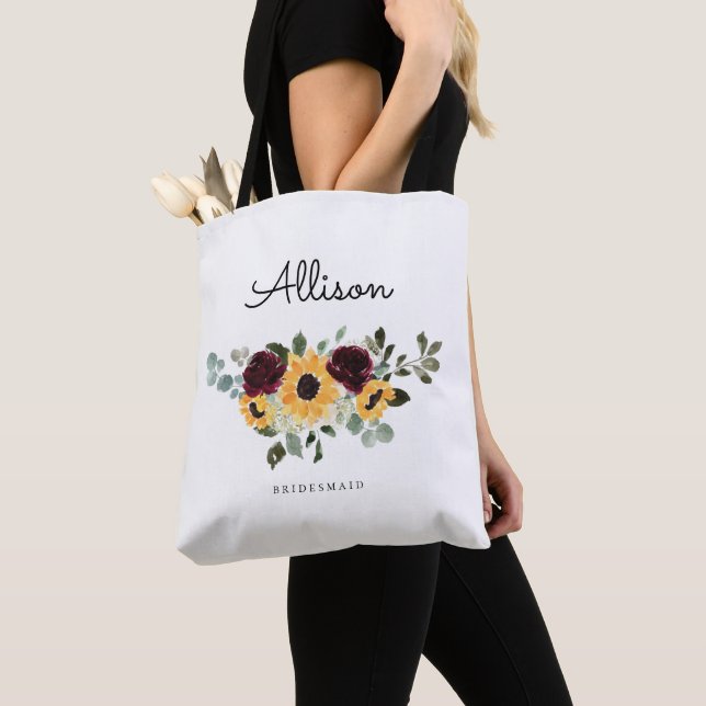 Sunflower and Roses Wedding Bridesmaid Tote Bag (Close Up)