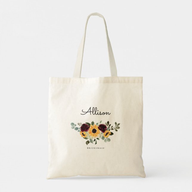 Sunflower and Roses Wedding Bridesmaid  Tote Bag (Back)