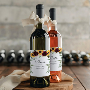 Sunflower and Roses Wedding Wine Label
