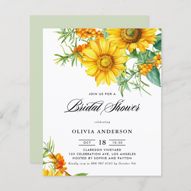 Sunflower and Sea Buckthorn Autumn Bridal Shower (Front/Back)