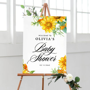 Sunflower and Sea Buckthorn Baby Shower Welcome Poster