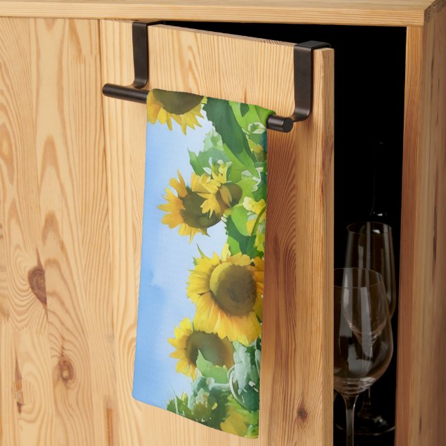 Sunflower and Sky Art Flower Kitchen Towel (Thirds Fold)