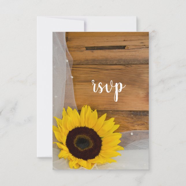 Sunflower and Veil Country Wedding RSVP Response (Front)