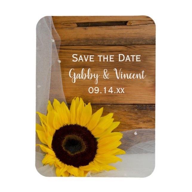Sunflower and Veil Country Wedding Save the Date Magnet (Vertical)