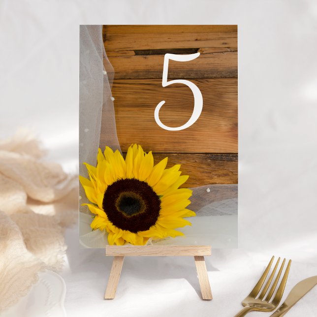 Sunflower and Veil Country Wedding Table Numbers (Creator Uploaded)