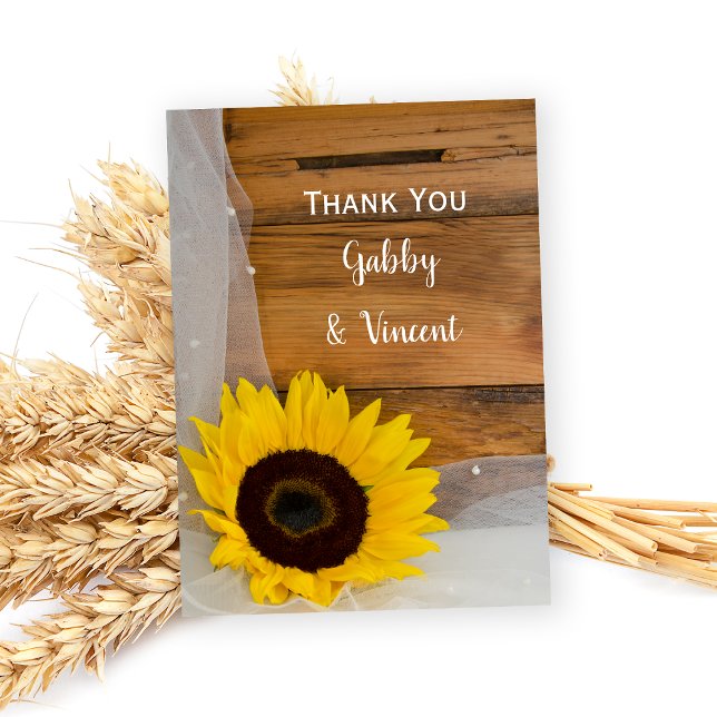 Sunflower and Veil Country Wedding Thank You Note Card (Creator Uploaded)