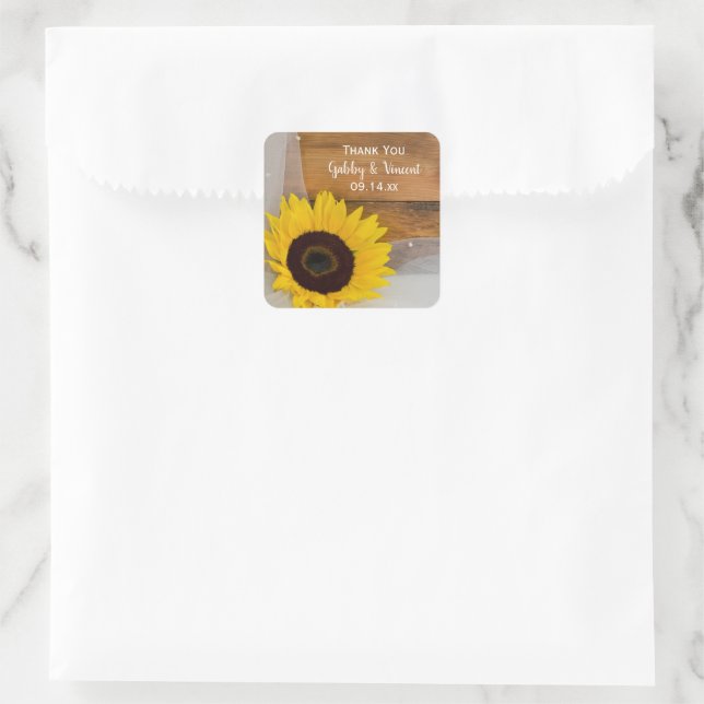 Sunflower and Veil Country Wedding Thank You Tag (Bag)