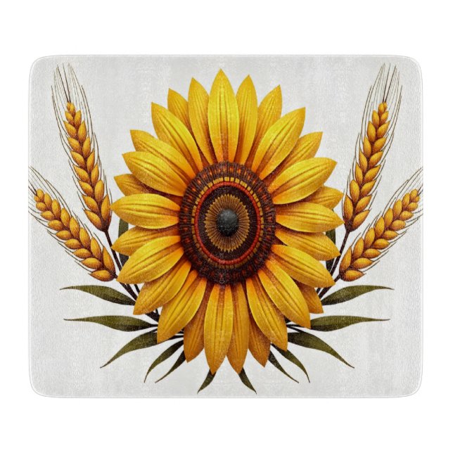 Sunflower and Wheat Glass Cutting Board (Front)