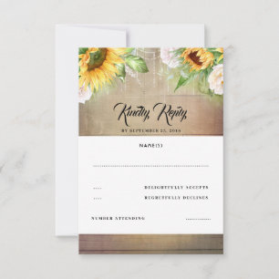 Sunflower and White Rose Fall Wedding RSVP Card