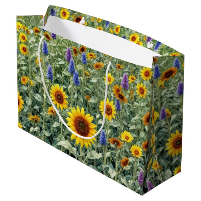 Sunflower and Wildflower Field Large Gift Bag (Back Angled)