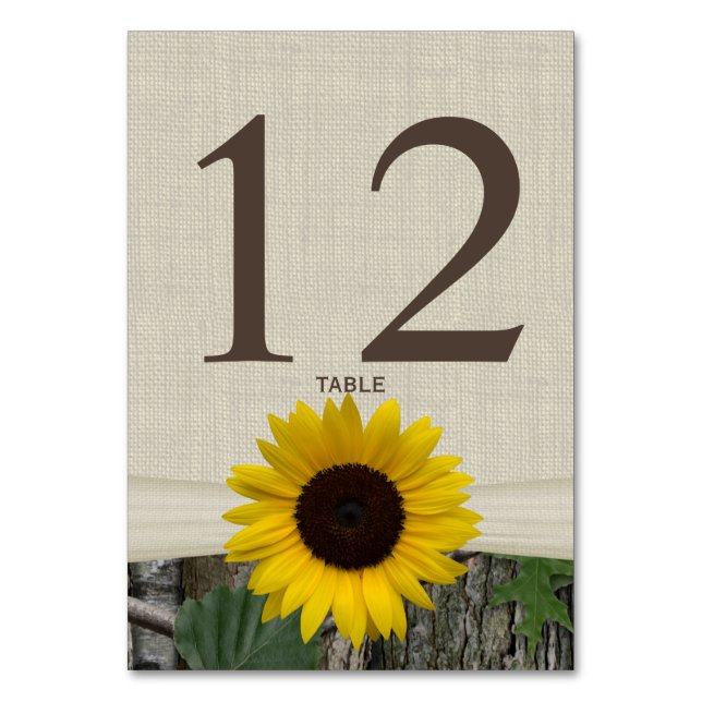 Sunflower and Woodland Table Number Card (Front)