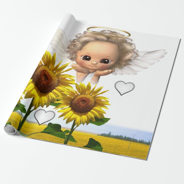 Sunflower Angel Matte Wrapping Paper (Unrolled)