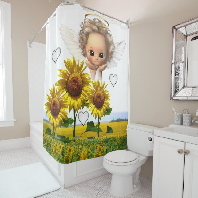 Sunflower Angel Shower Curtain (In Situ)