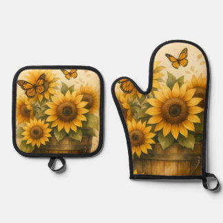 Sunflower Apron Oven Mitt & Pot Holder Set