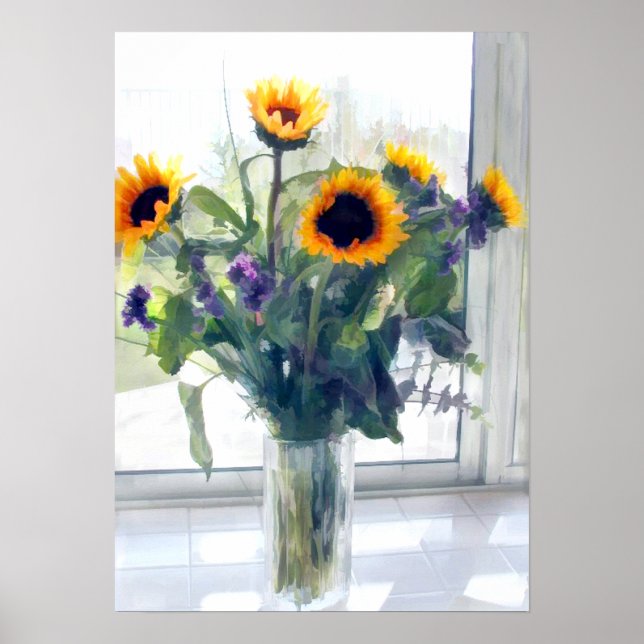 Sunflower Arrangement in Window Poster (Front)