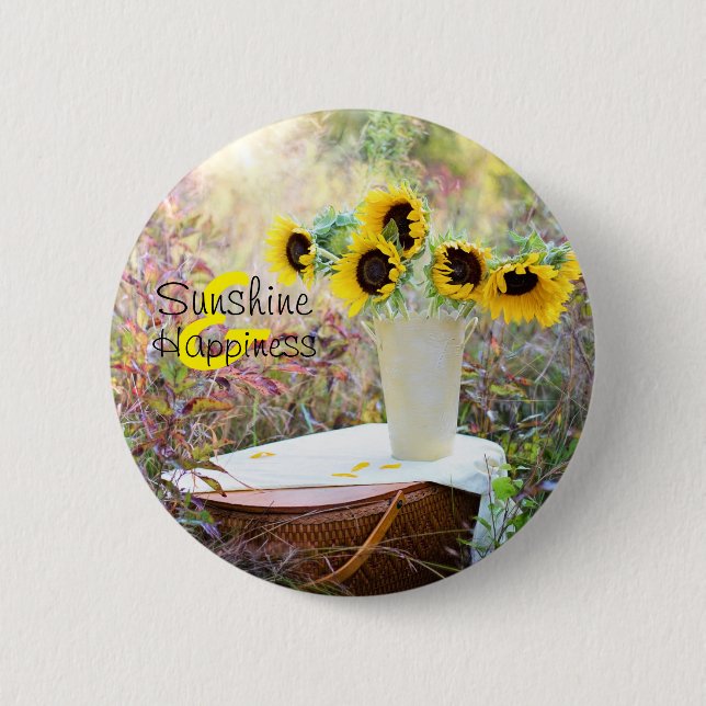 Sunflower Arrangement Sunshine & Happiness 6 Cm Round Badge (Front)
