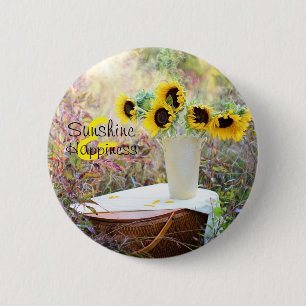 Sunflower Arrangement Sunshine & Happiness 6 Cm Round Badge