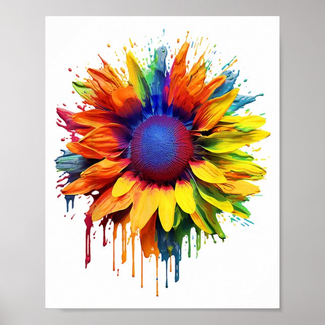 Sunflower Art Abstract Flower Painting Artwork Sun Poster (Front)