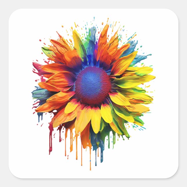 Sunflower Art Abstract Flower Painting Artwork Sun Square Sticker (Front)