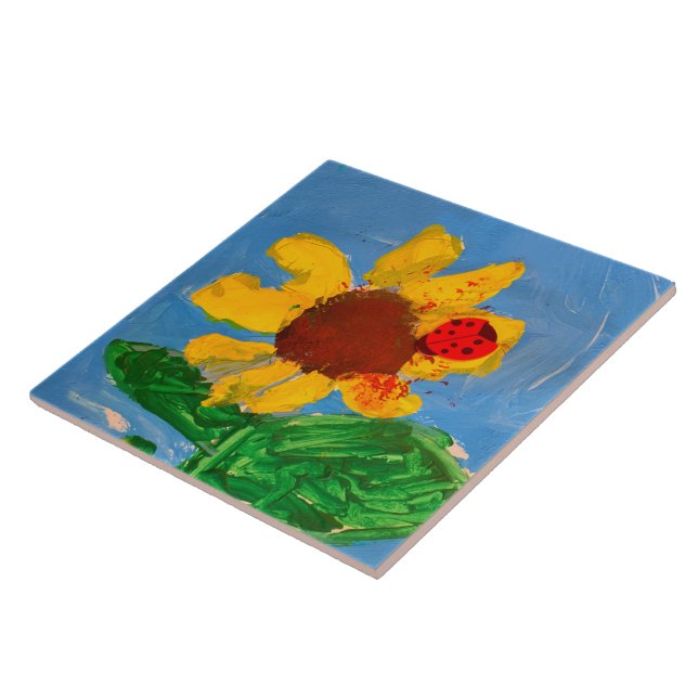 Sunflower "Art by Kids" Ceramic Tile (Side)