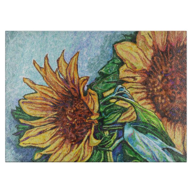 Sunflower Art Glass Cutting Board (Front)