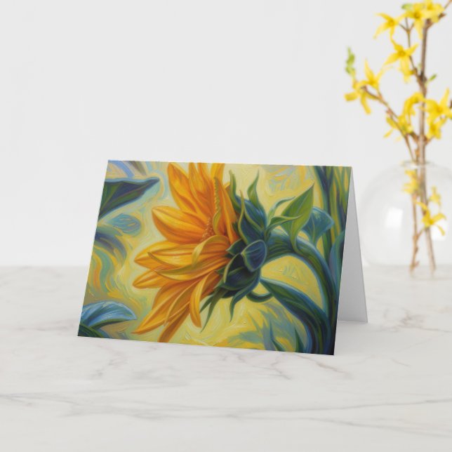 Sunflower Art Impressionist Fantasy Style Card (Yellow Flower)