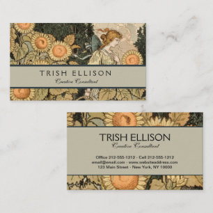Sunflower Art Nouveau Garden Grasset Woman Business Card