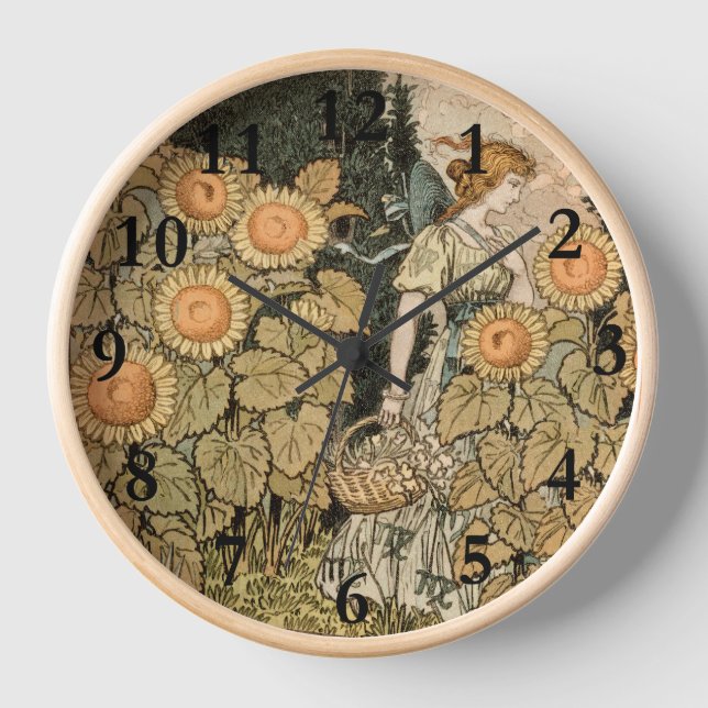 Sunflower Art Nouveau Garden Grasset Woman Clock (Front)