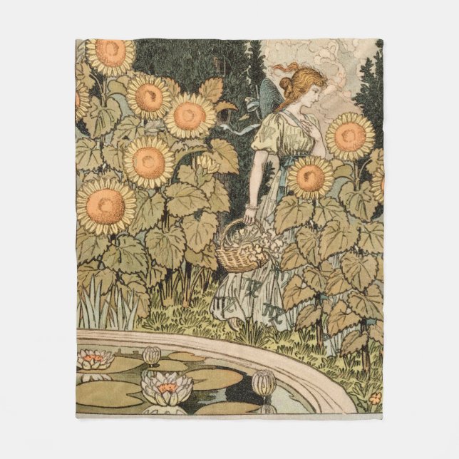 Sunflower Art Nouveau Garden Grasset Woman Fleece Blanket (Front)